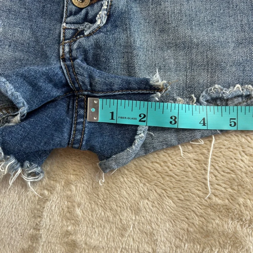 Free People We The Free Distressed Denim Cutoff Shorts Button Fly Size 27 Blue